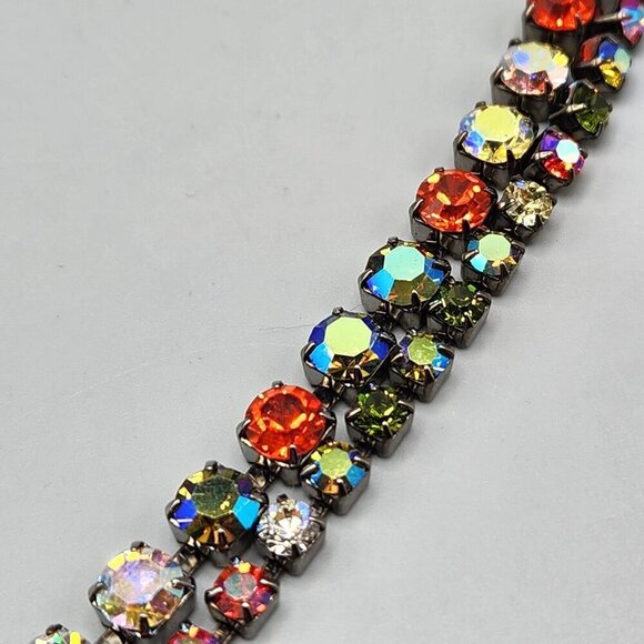 Rainbow Rhinestone Bracelet & Choker Aurora Borealis Silver Tone Brilliant Set - Picture 11 of 13